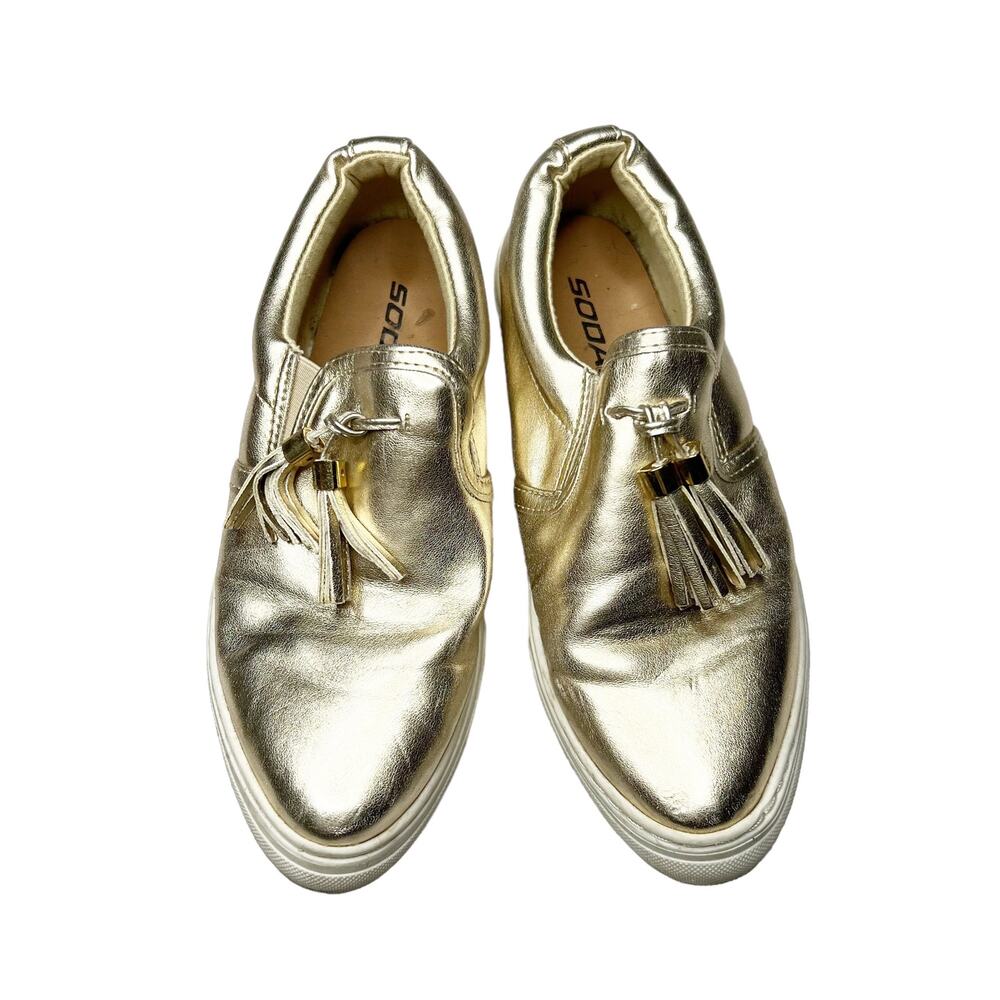 Soda Chrome Gold Tassel Metallic Slip On Sneakers Shoes Size 6.5